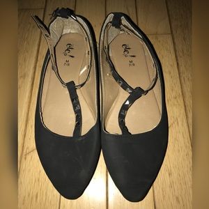 Black Jeweled Wrap Around Ankle Flats | Size 7/8